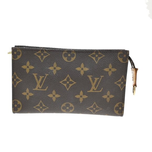 LOUIS VUITTON Logo BUCKET PM Pouch Bag Monogram Leather Brown France - Picture 1 of 15